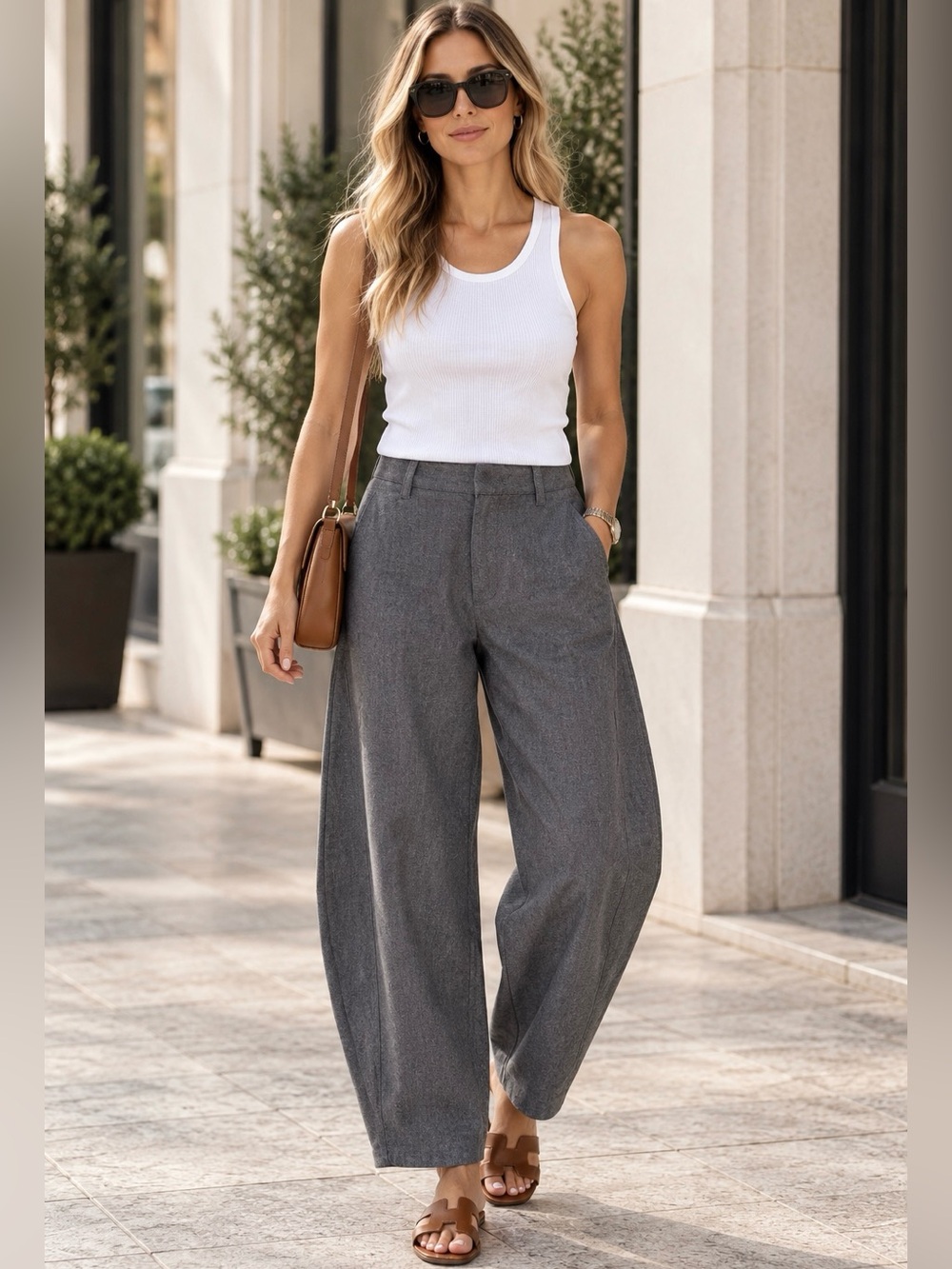 Zara Gray Pinstripe Barrel Pants